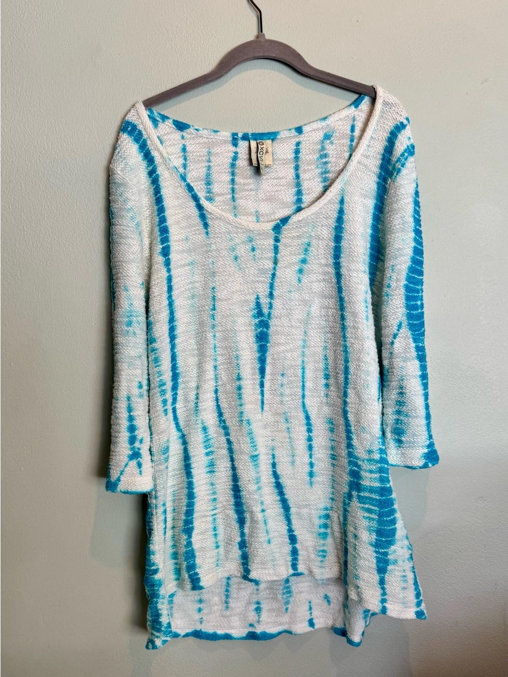 XCVI White & Teal Tie-Dye Knit Tunic